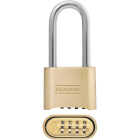 Master Lock 2 In. Zinc Brass Colored Alpha Long Shackle Combination Padlock Image 1