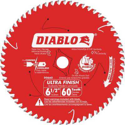 Diablo 6-1/2 In. 60-Tooth Ultra Finish Circular Saw Blade