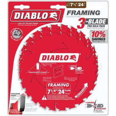 Diablo 7-1/4 In. 24-Tooth Framing Circular Saw Blade (3-Pack)